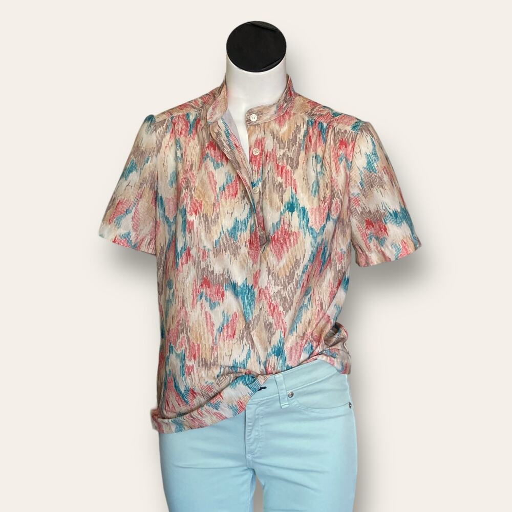 Vintage Devon Headley collar T-shirt with multicolor waves